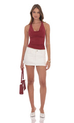 Denim Mini Skort in Ivory