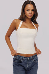 White Halter Neck Cotton Top