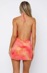 Worth The Picture Halter Mini Dress Sunset Splash
