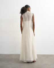 Topshop chiffon sleeveless maxi dress with ruched artwork in ecru