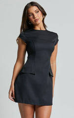 Wyatt Mini Dress - Short Sleeve A Line Dress in Black