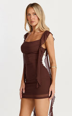 Rosha Mini Dress - Ruffle Strap Dress in Chocolate