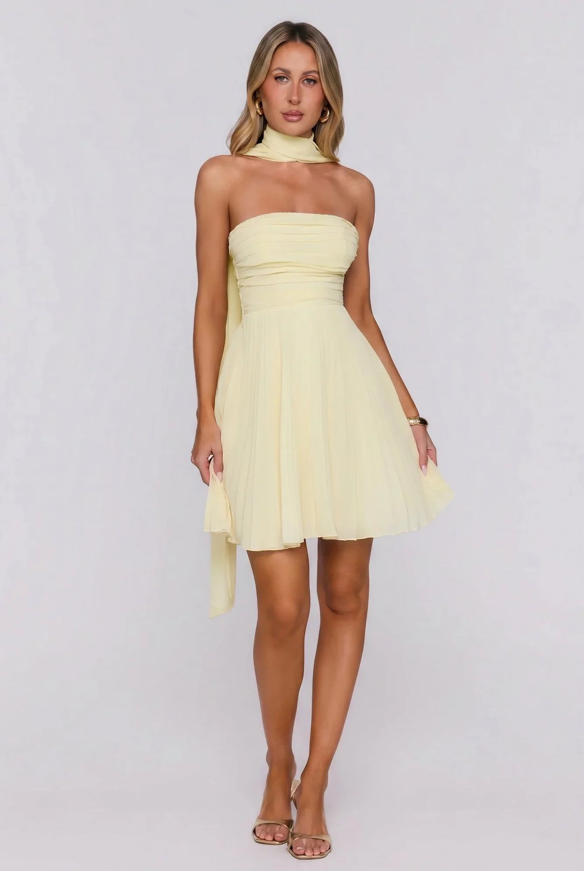 Hot Girl Holiday Strapless Mini Dress Yellow