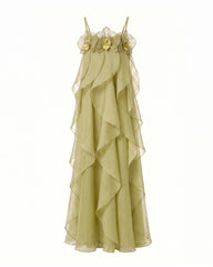 Orchid Embroidered Organza Maxi Dress - Light Green