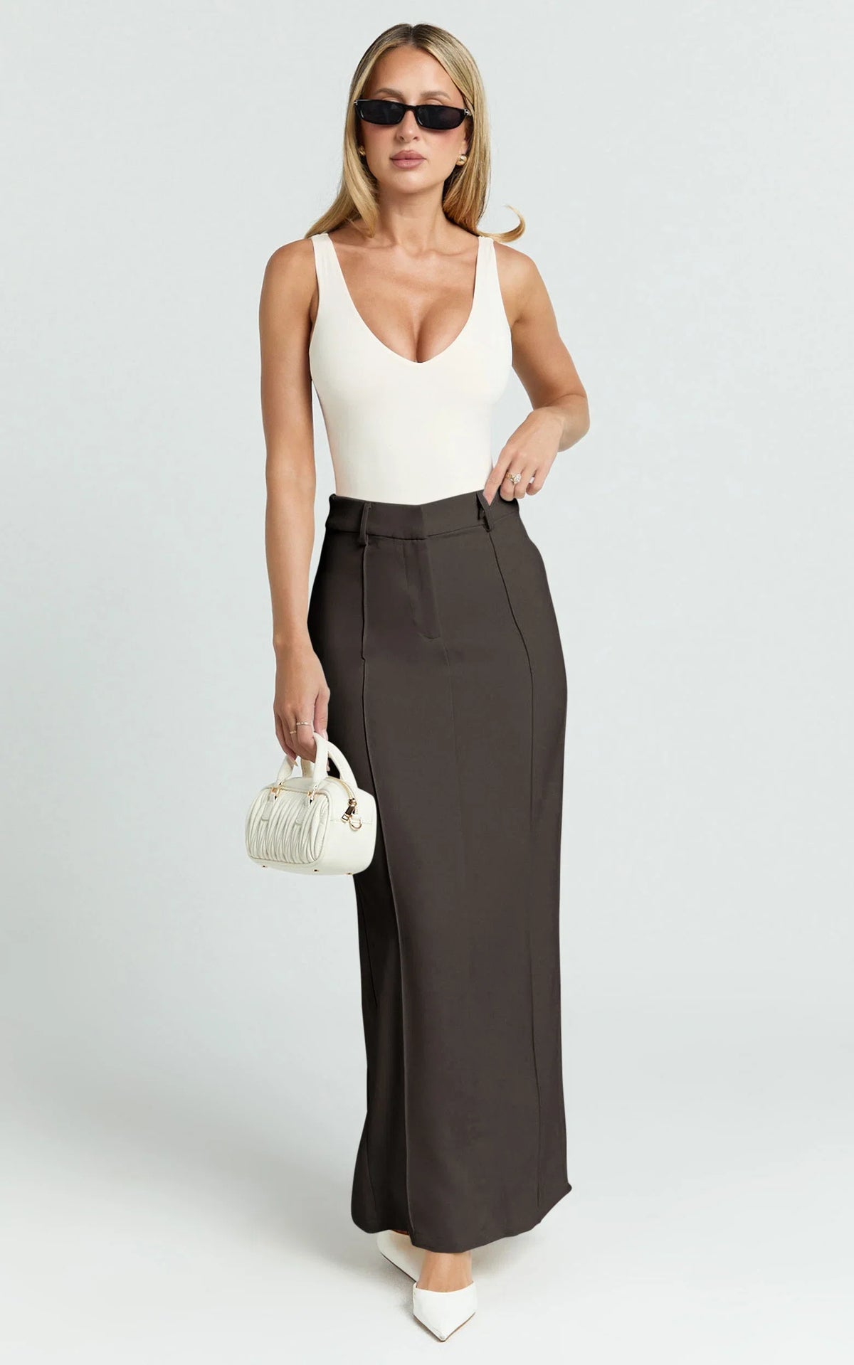 Stella Maxi Skirt - High Waisted Pencil Skirt in Chocolate