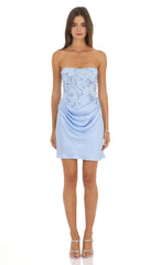 Embroidered Corset Mini Dress in Blue