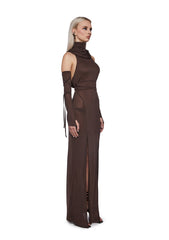 Siren Hooded Slit Maxi Dress - Brown