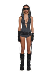 Downbeat Hooded Romper - Black