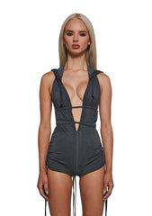 Downbeat Hooded Romper - Black