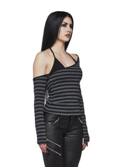 Grunge Off The Shoulder Stripe Top With Halter Bra