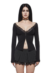 Bonnie Lace Trim Long Sleeve Top