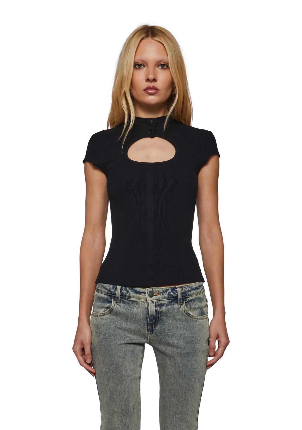 Olivia Button Collar Key Hole Baby Tee