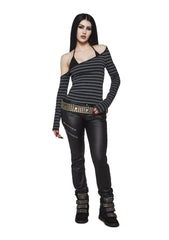 Grunge Off The Shoulder Stripe Top With Halter Bra