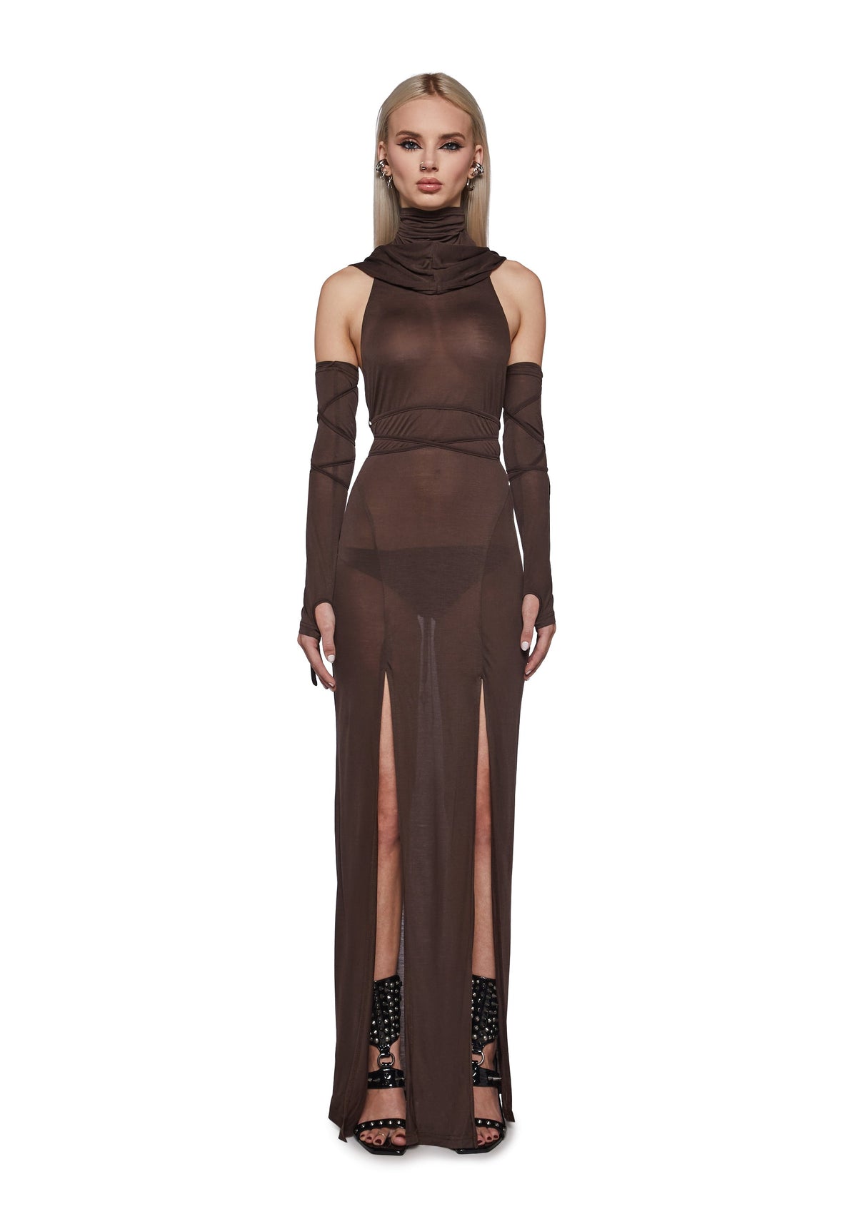 Siren Hooded Slit Maxi Dress - Brown