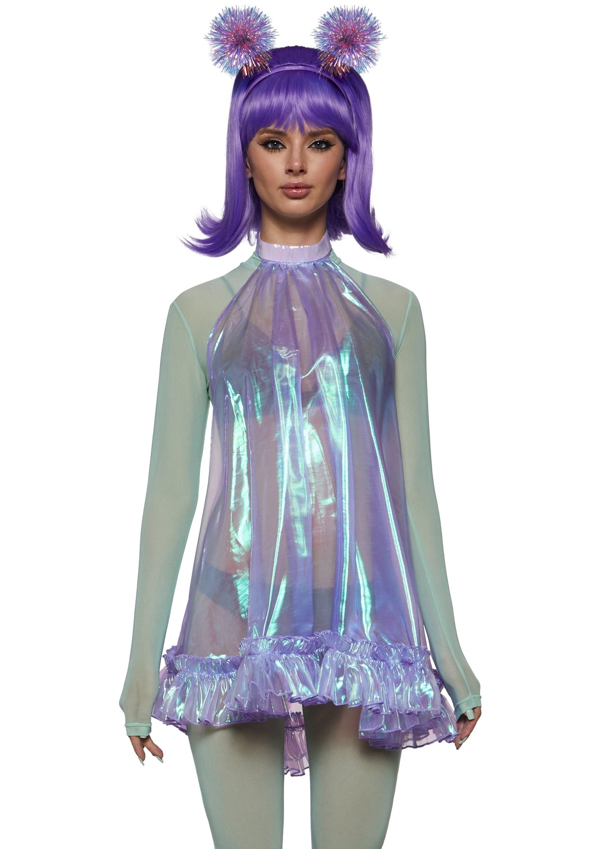 Retro Alien Girl Bodysuit Costume - Light Blue