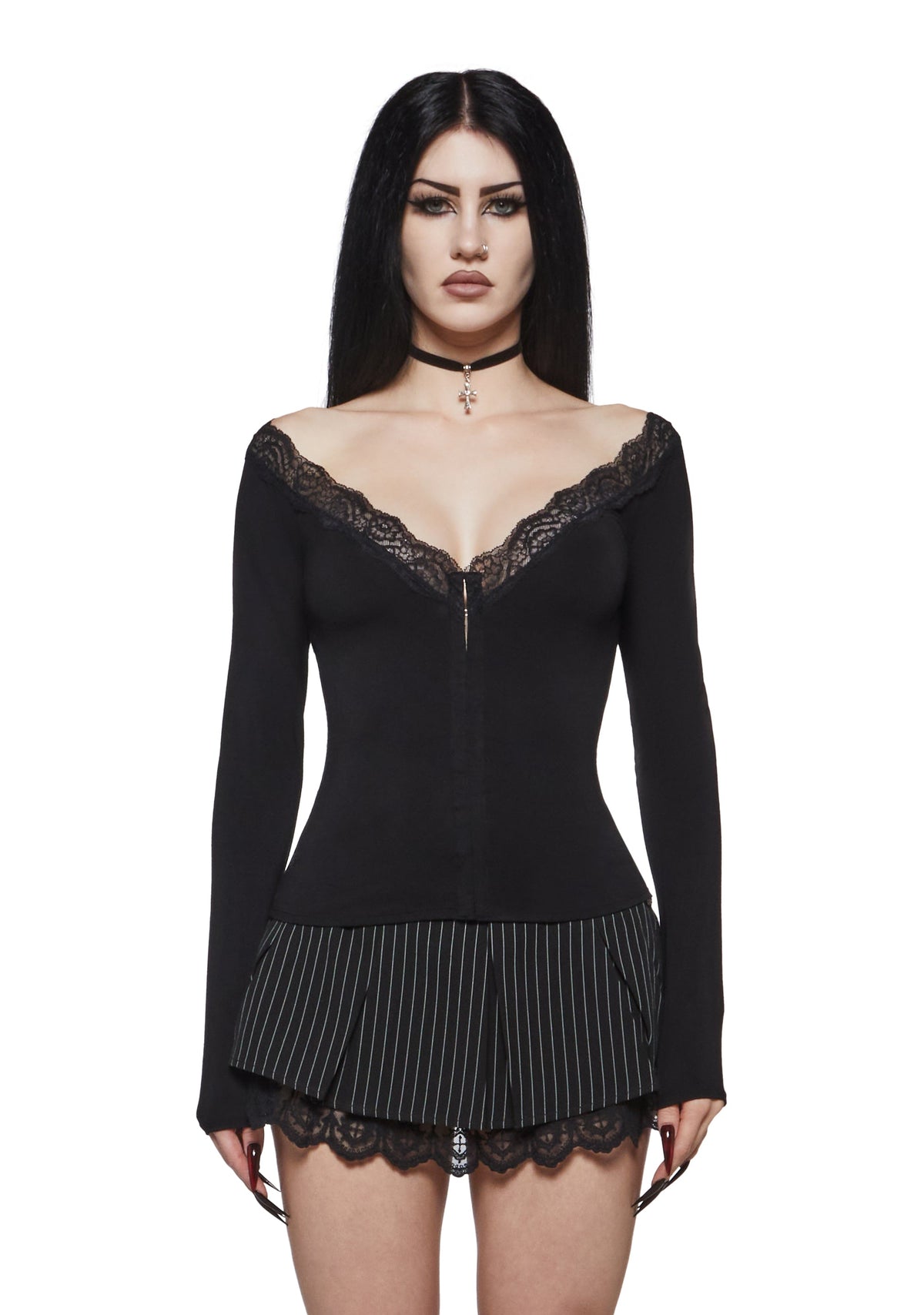 Bonnie Lace Trim Long Sleeve Top