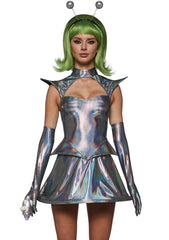 Retro Alien Girl Dress Costume - Silver