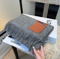 Loewe Scarf 180CM Gray Mix Camel Wool-blend Leather 969504
