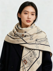 HM Starry Night Chorus Double-Sided Scarf 140cm Beige Silk Cashmere 143716