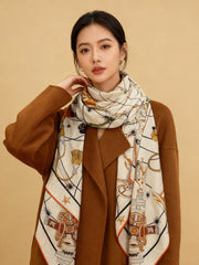 HM Starry Night Chorus Double-Sided Scarf 140cm White Silk Cashmere 143718