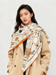 HM Starry Night Chorus Double-Sided Scarf 140cm White Silk Cashmere 143718