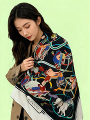 GG Double-sided Scarf White  Black 135CM  Cashmere Silk 143720