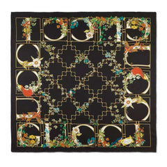 GG Signature Floral Scarf 90CM Black Muticolor Twill Mulberry Silk 280660