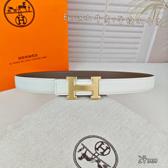 H Guillochee Buckle Belt 2.4cm White Taupe Espom 211237