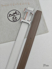 H Guillochee Buckle Belt 2.4cm White Taupe Espom 211237