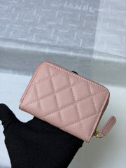 CC 26P Zipper Card Holder Light Pink Quited Caviar Leather
