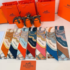 HM Twilly Mini Scarf 86CM Orange Beige Mulberry Silk 968830