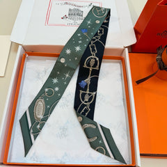 HM Twilly Mini Scarf 105 Dark Khaki Green Silk Twill 153186