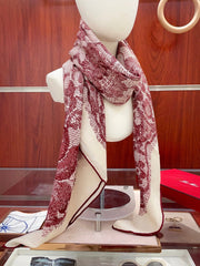 Loro Piana Double-sided Scarf  Red White Floral Patterned Cashmere Silk 150382