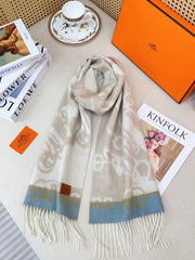 HM Casaque Mors Long Scarf Grey White Blue Cashmere 139453