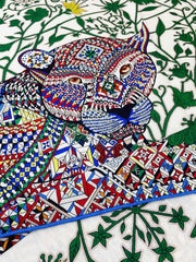 Le Jaguar Et Le Colibri Shawl 135 CM Green Colorful Cashmere And Silk 281676