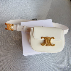 cream calfskin belt bag triomphe gold buckle