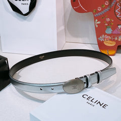 Celine Triomphe Oval Belt 2.5cm Sliver Calfskin 203769