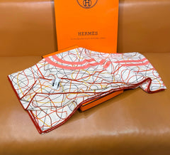 HM Brides de Gala au Fil de Soie Scarf 140x140cm Pink Orange White Silk Cashmere 269486
