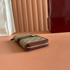 GG Ophidia Zip Around Wallet Burgundy Brown Beige Canvas Leather