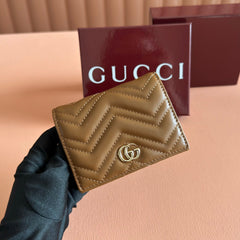 GG Marmont Quilted Card Holder Brown Matelassé Leather