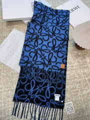 Loewe Scarf 186CM Dark Blue Black Wool Cashmere 968583