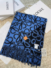Loewe Scarf 186CM Dark Blue Black Wool Cashmere 968583
