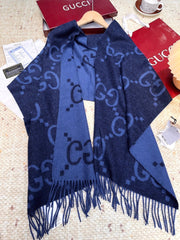 GG Double G Jacquard Scarf 200CM Blue Black Wool 282791