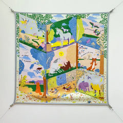 HM 26ss Amazon Scarf 90 Green Blue Colorful Twill Silk 130287
