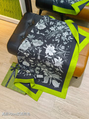 GG All-over Floral Scarf 90x90 Black Green Twill Silk 212066