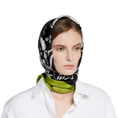 GG All-over Floral Scarf 90x90 Black Green Twill Silk 212066