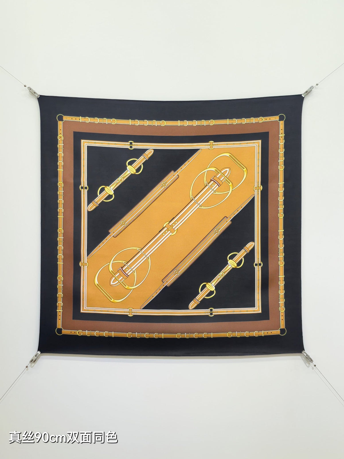 GG Double-Sided 90x90cm Brown Colorful Twill Silk 194452