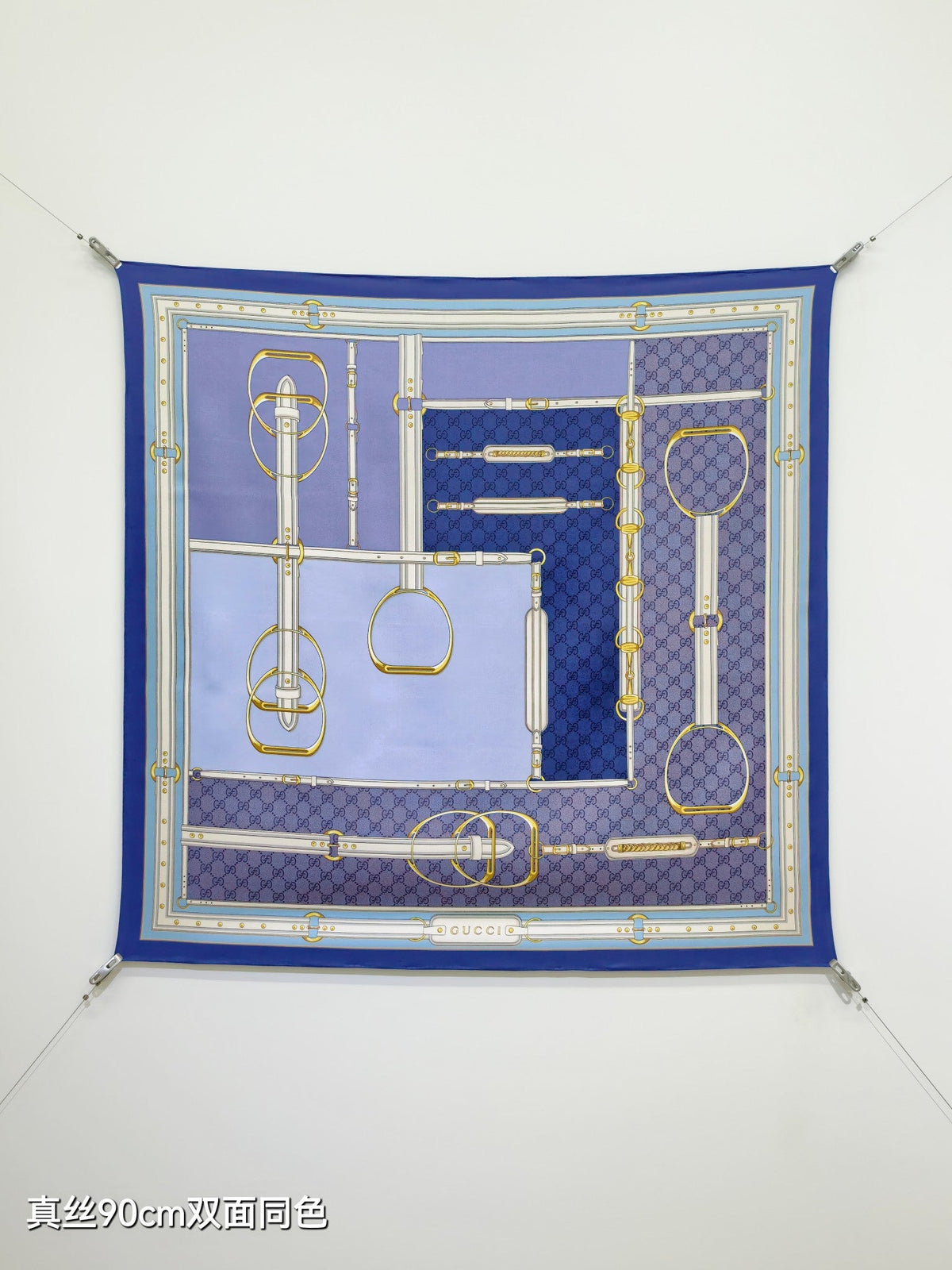 GG Double-Sided 90x90cm Blue Colorful Twill Silk 194456