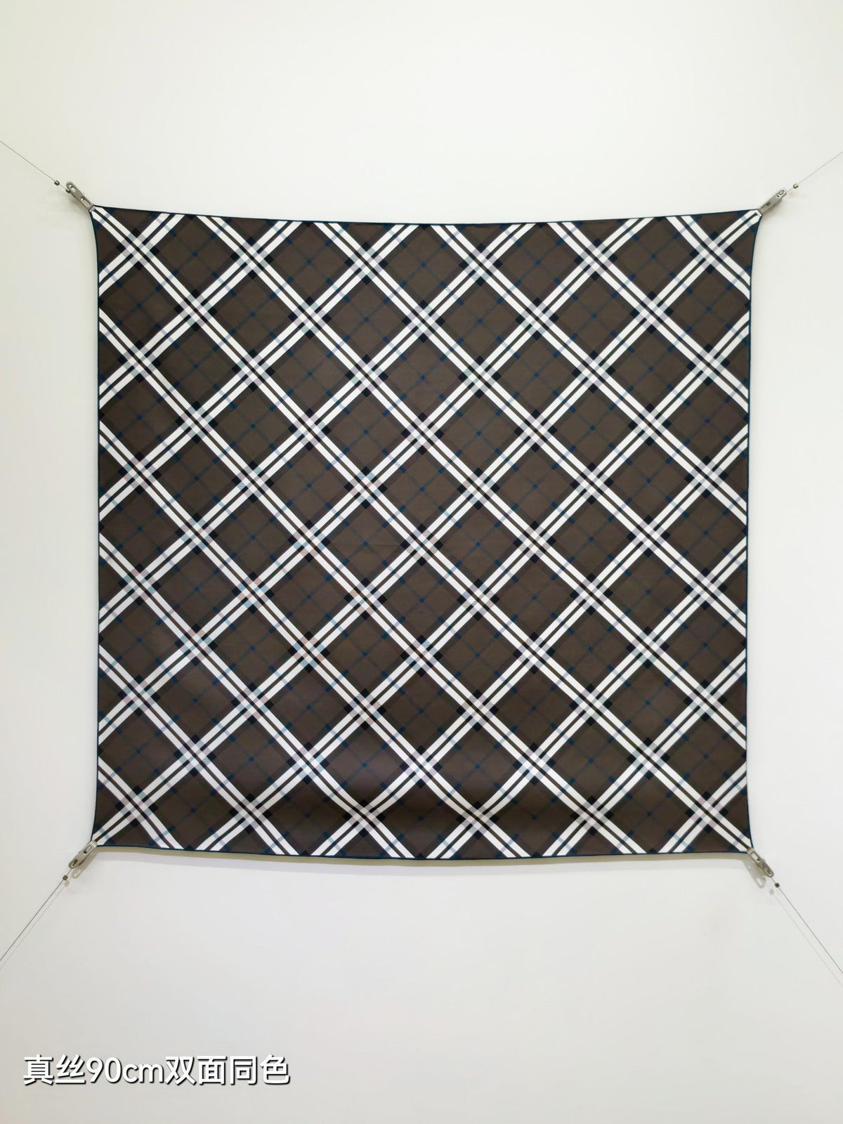 Fendi Check Night Scarf 90x90 Coffee Twill Silk 212084