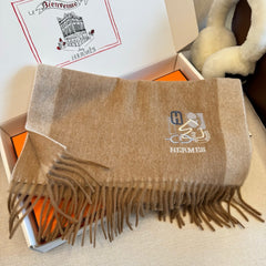HM Classic Embroidered Scarf 185CM Beige Cashmere 292823